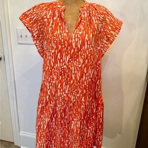 PINCH Flutter Sleeve Orange & White MEDIUM Tiered Babydoll Dress